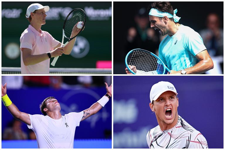 I quattro italiani in Top 20: sopra Jannik Sinner e Lorenzo Musetti, sotto Flavio Cobolli e Luciano Darderi (Getty Images)