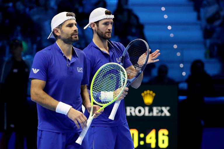 Simone Bolelli e Andrea vavassori durante la semifinale delle Nitto ATP Finals (Foto Fitp)
