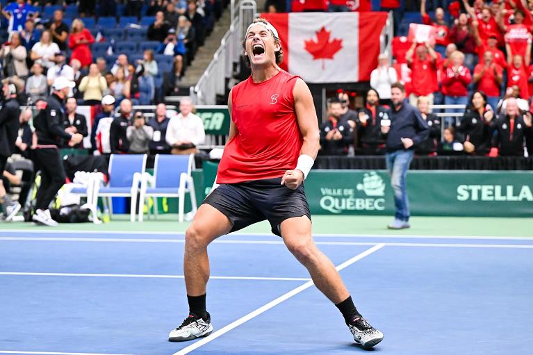 L'esultanza di Liam Draxl in Davis Cup by Generali (Getty Images)